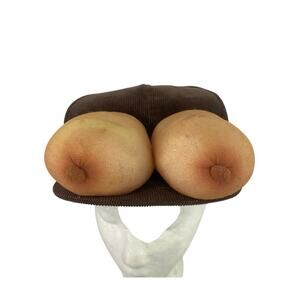 Vtg 80s Moja Corduroy Boobs Nipple Snapback Hat Trucker Novelty Gag Cap Korea
